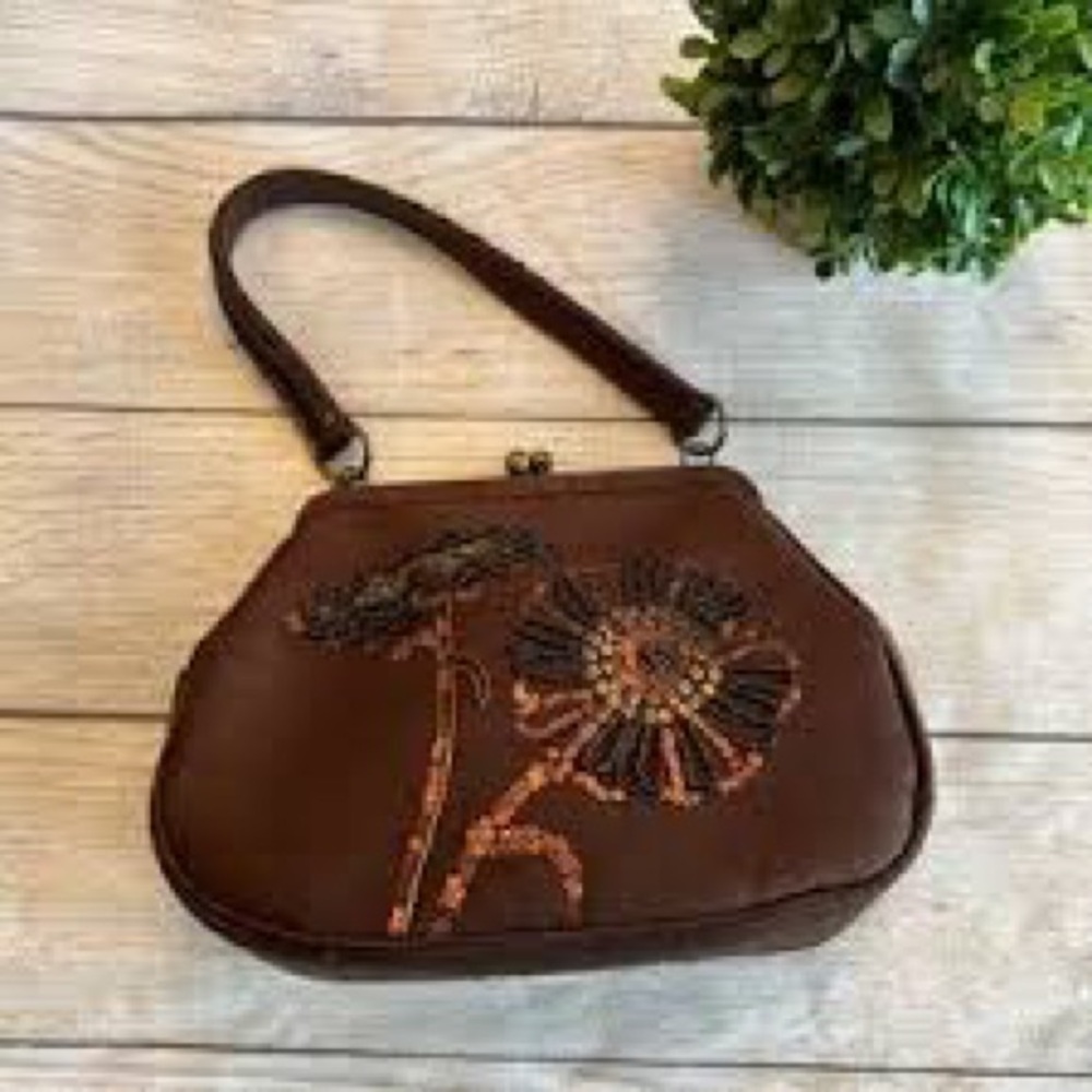 Talbot Elegant Brown Floral Embroidered Handbag